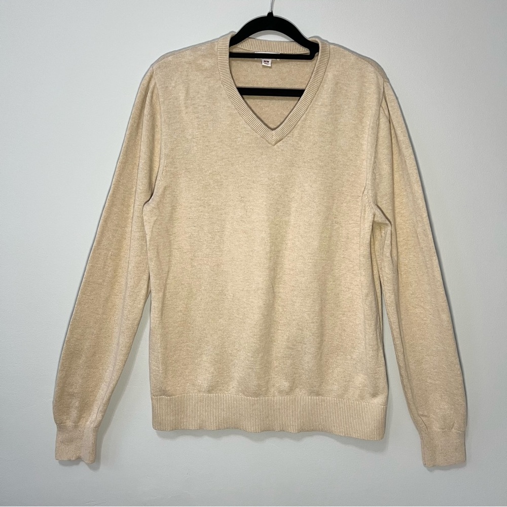 Merona Neutral Beige Tan High V Neck Wool Blend Sweater Men's Size M